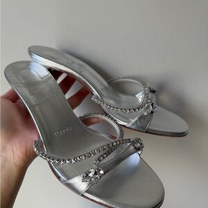 Christian Louboutin Silver Crystal-Embellished Mule Sandals